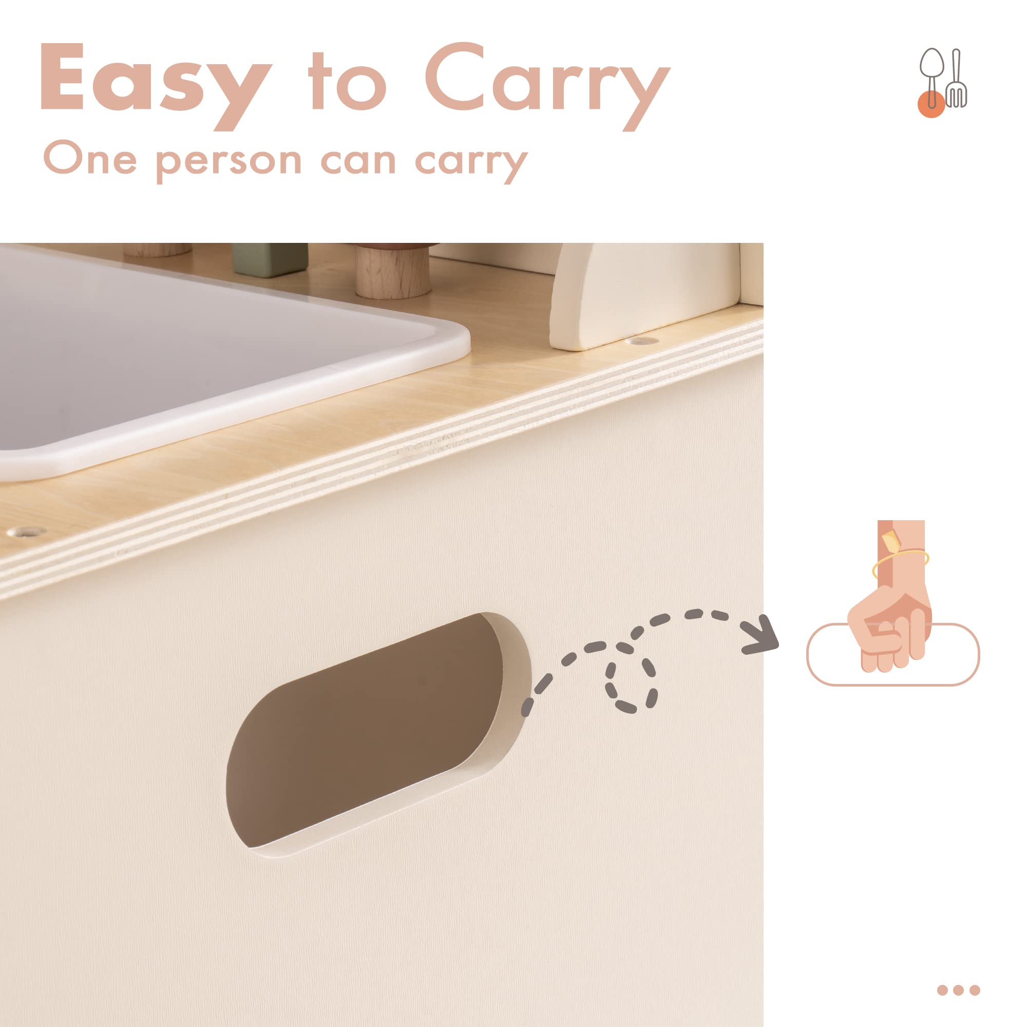 ROBUD Rustic Wooden Kids Play Kitchen Set  with Leaf Light String