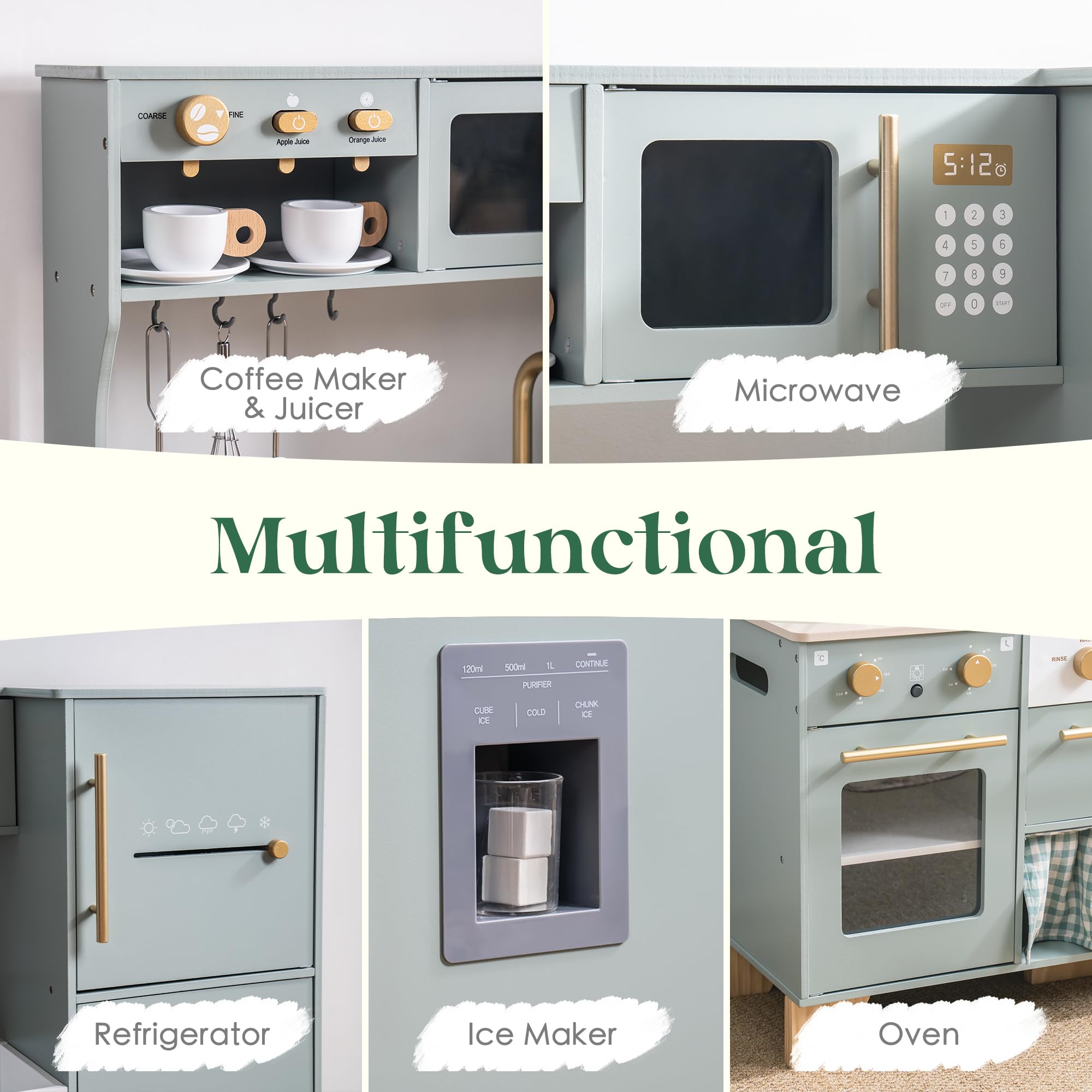 ROBUD Wooden Play Kitchen Set Bean Green