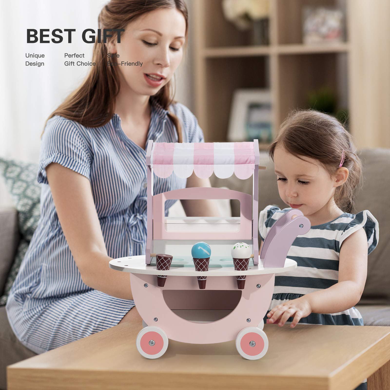ROBUD Wooden Ice Cream Cart Toys for Kids