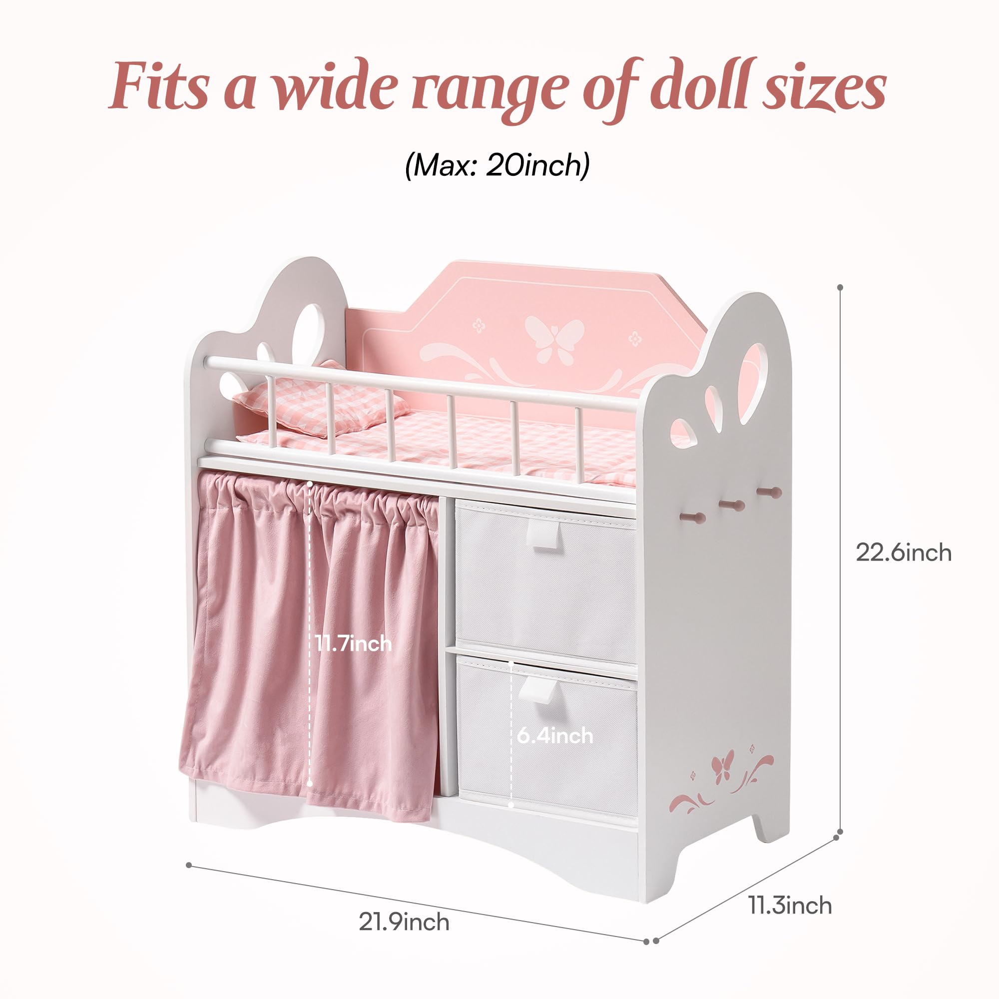 ROBUD Wooden Baby Doll Crib for Kids