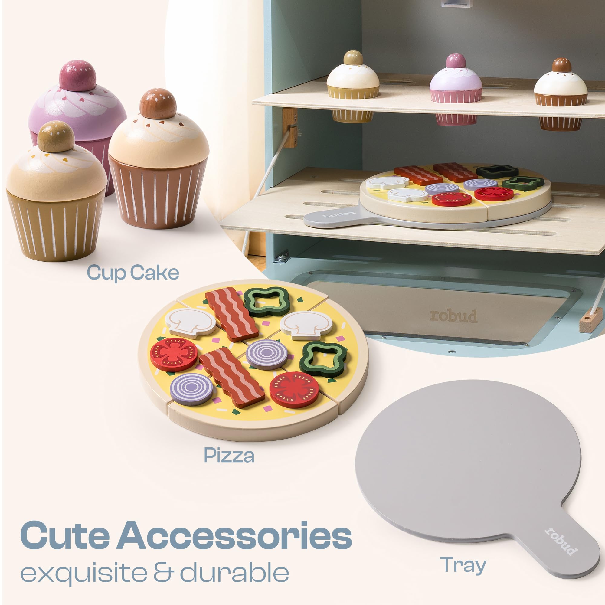 Robud Wooden Kids Kitchen PlaySet Seris - Green and Gold