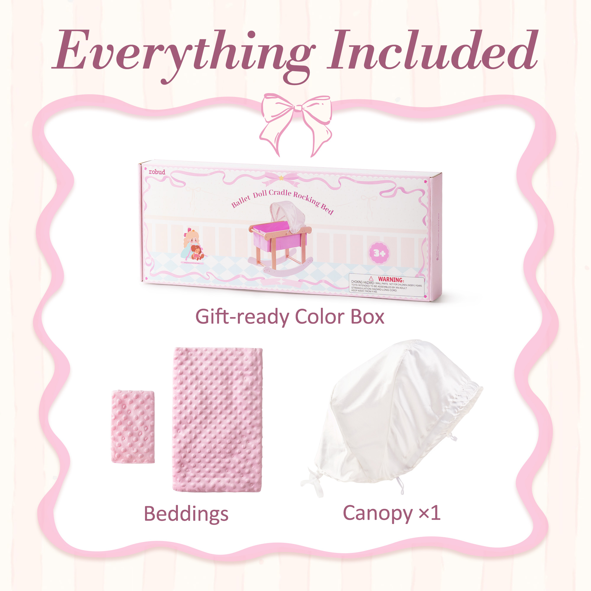 ROBUD Wooden Doll Rocking Cradle