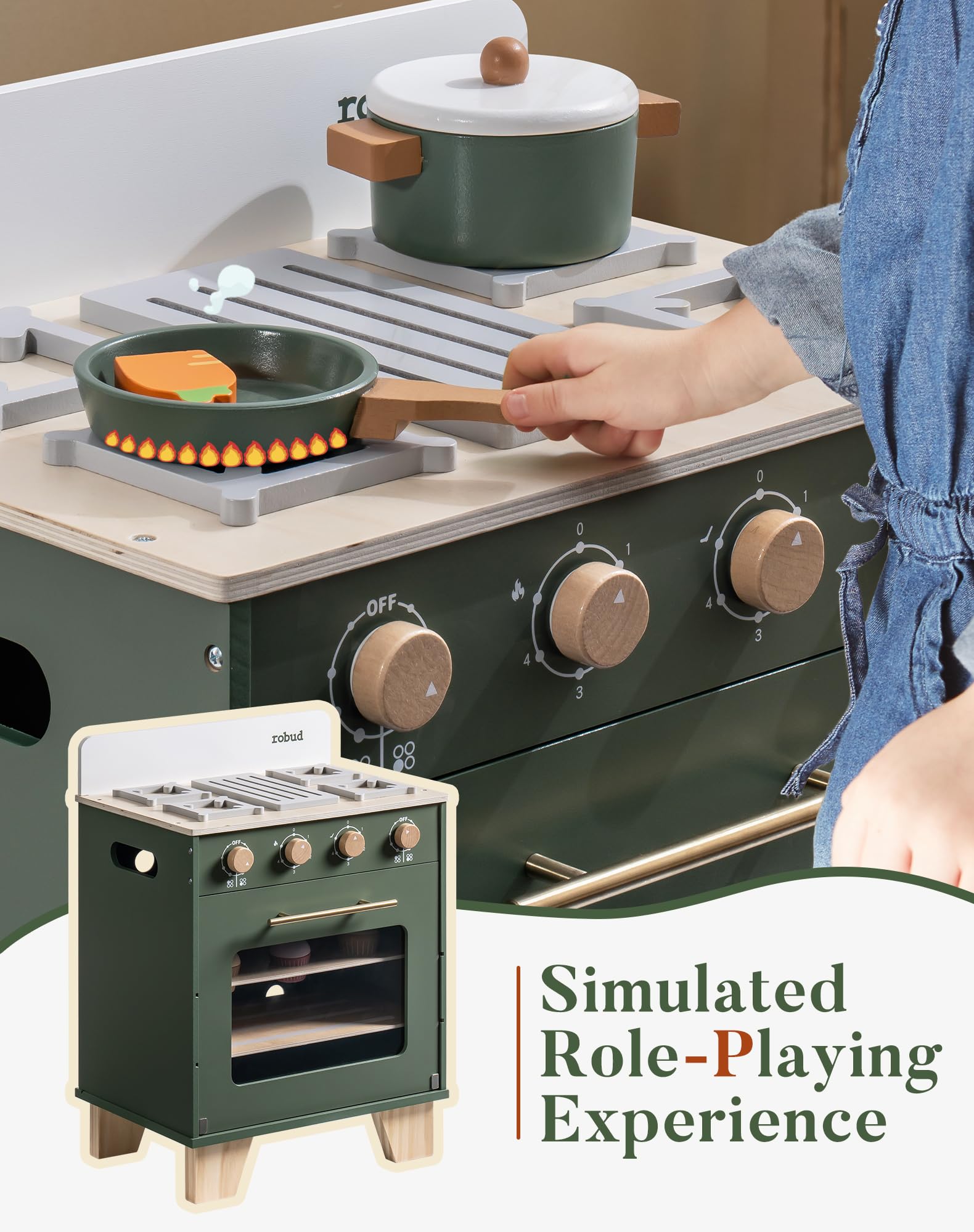 ROBUD Wooden Kids Kitchen Playset Series -  Vintage Green