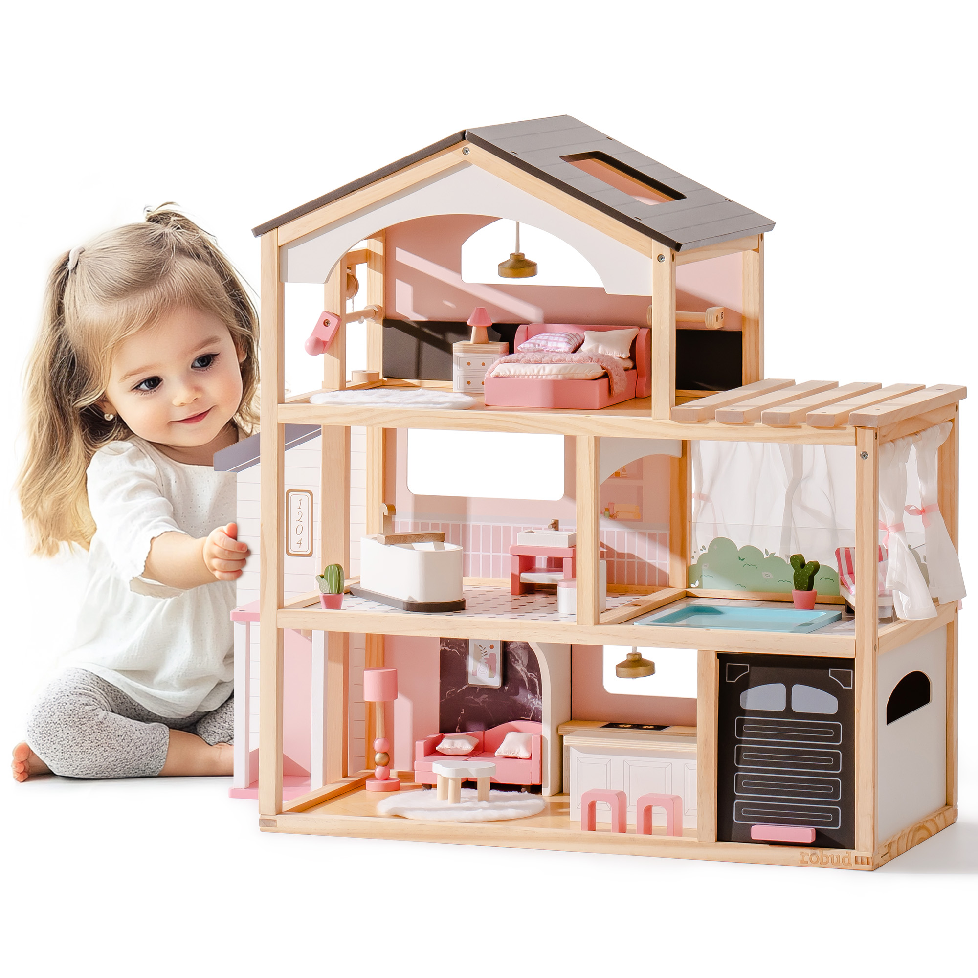 ROBUD Wooden Dollhouse - Florida Black