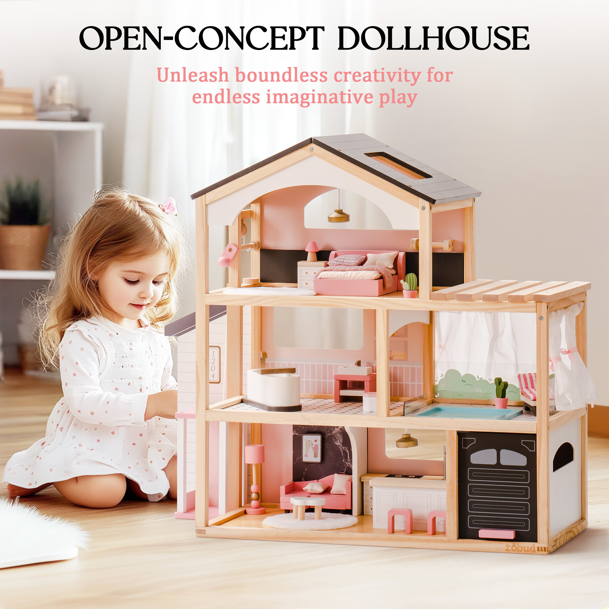 ROBUD Wooden Dollhouse - Florida Black