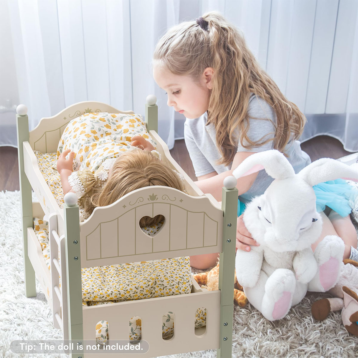 ROBUD Wooden Baby Doll Bed with Ladder and Bedding