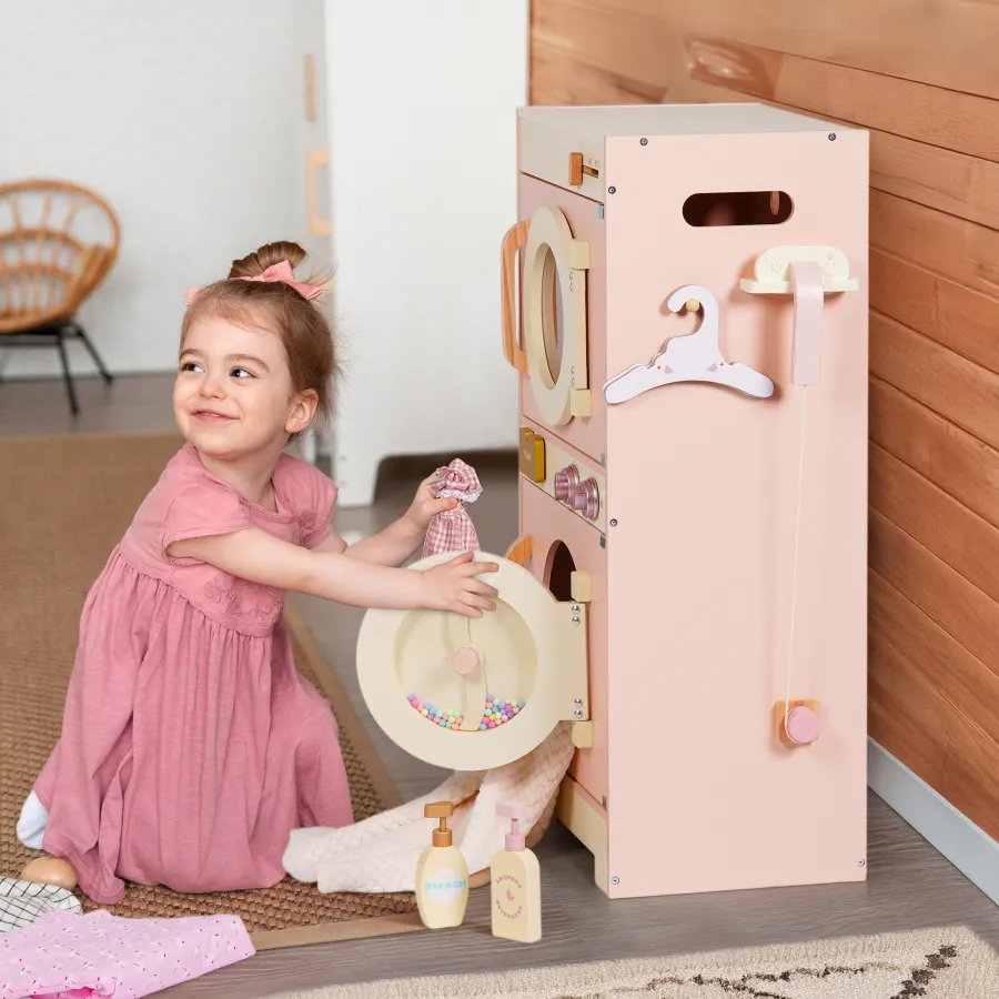 Wooden Play Kitchen with Washing Machine for Toddlers