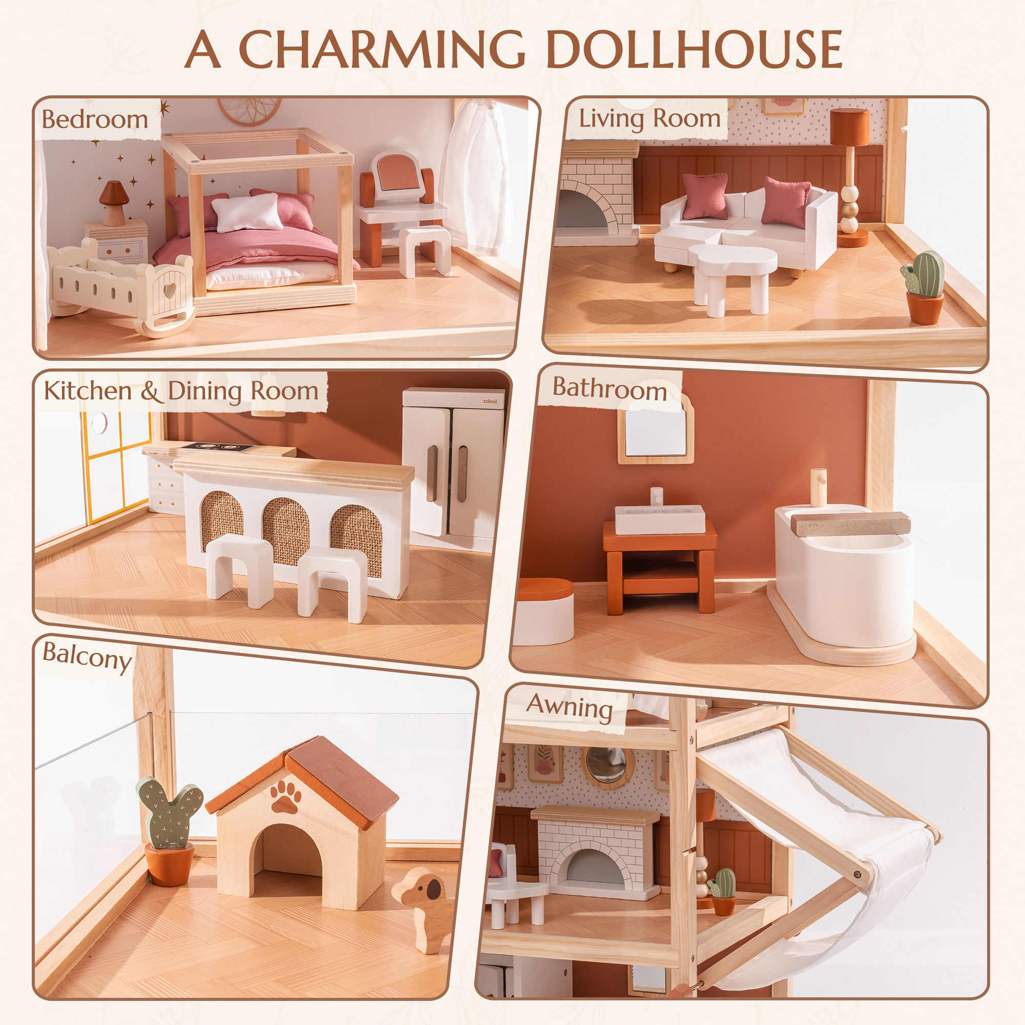 ROBUD Wooden Dollhouse - Bohemian