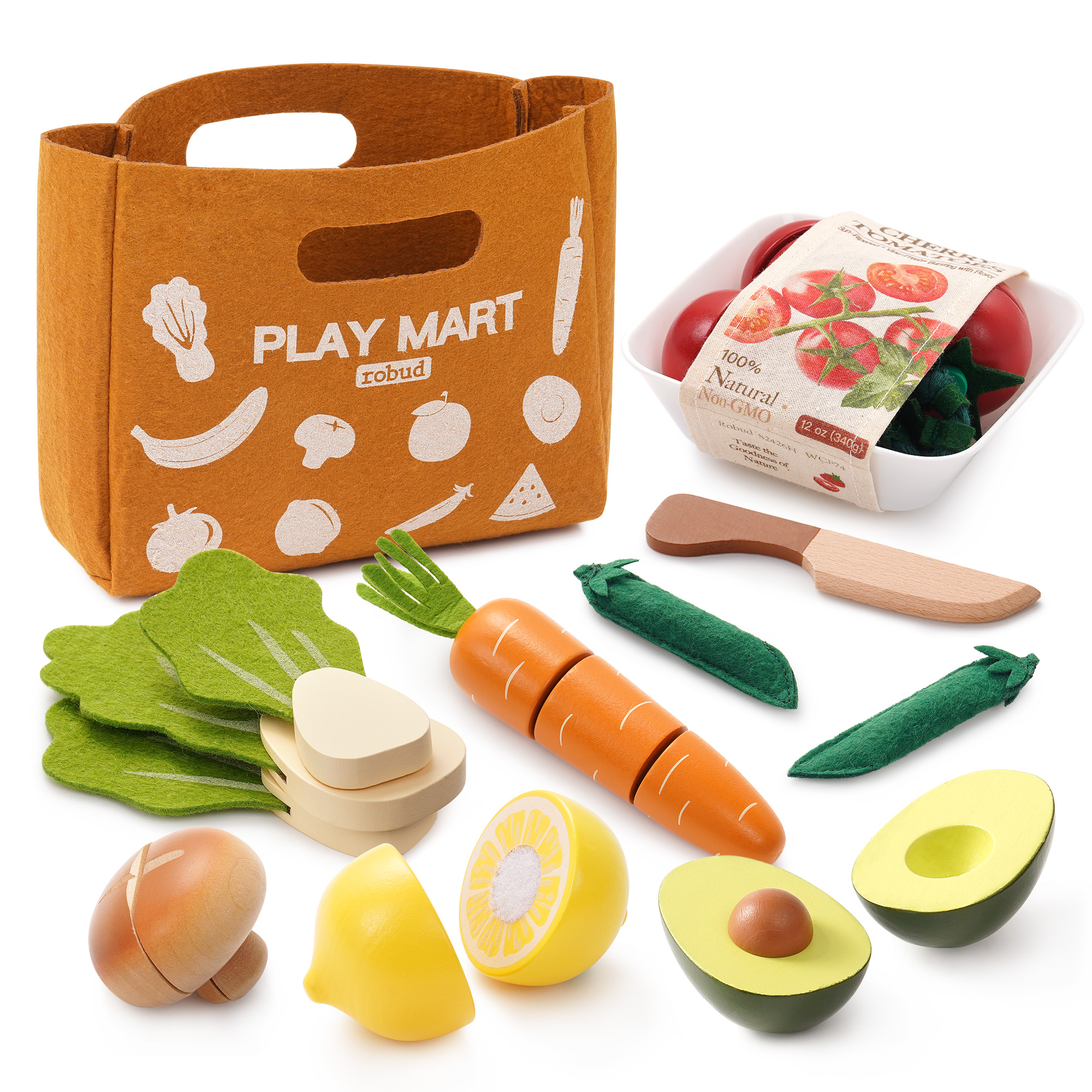 WCF74 complete garden veggie cutting play set and wooden knife