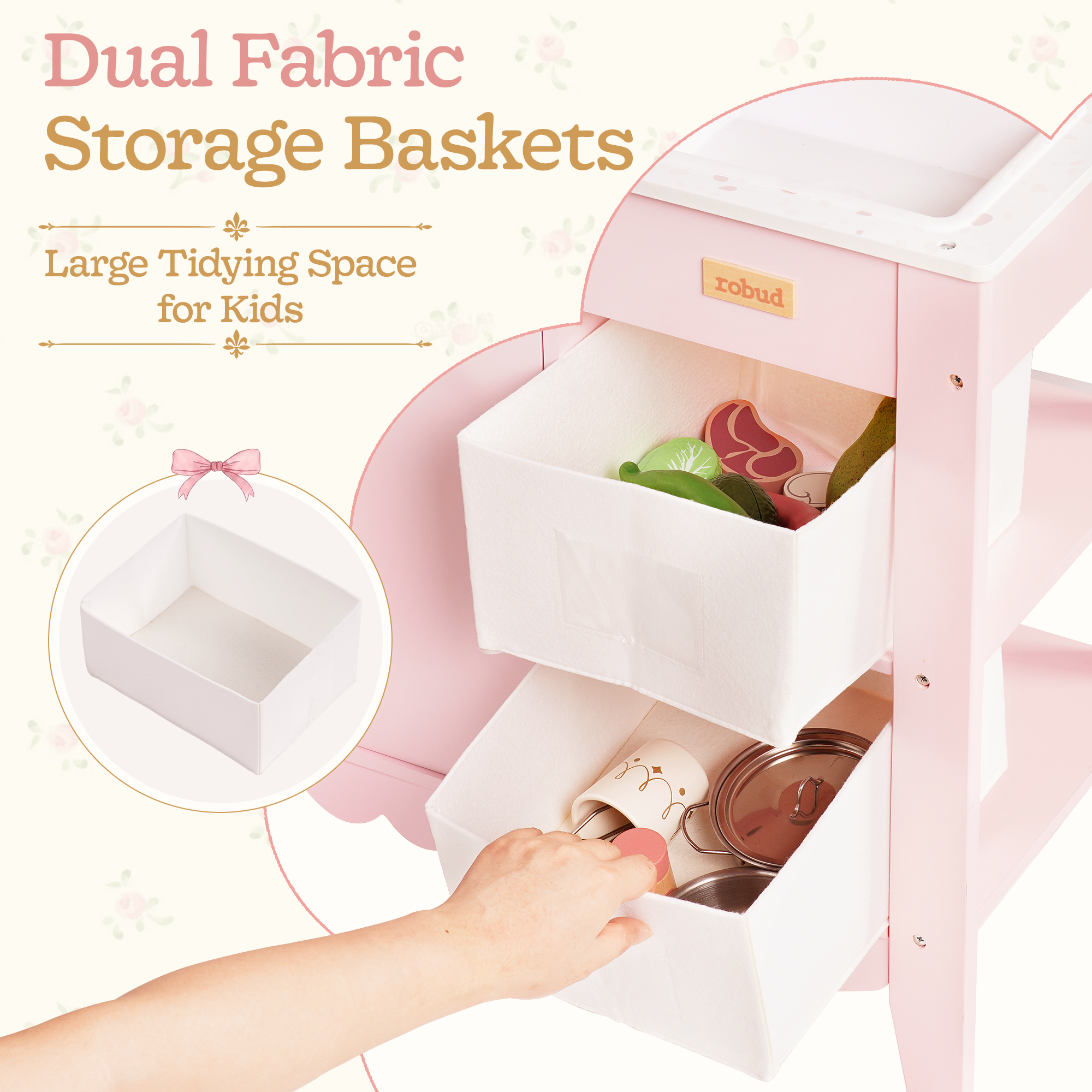 ROBUD Wooden Play Kitchen for Toddlers - Pink – Image 9