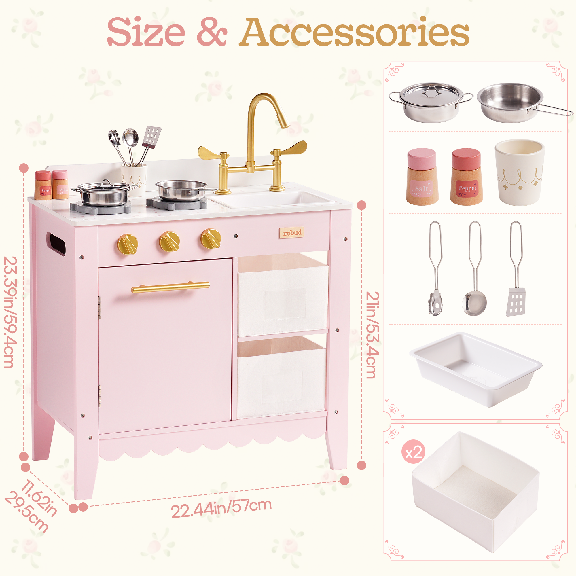 ROBUD Wooden Play Kitchen for Toddlers - Pink – Image 10