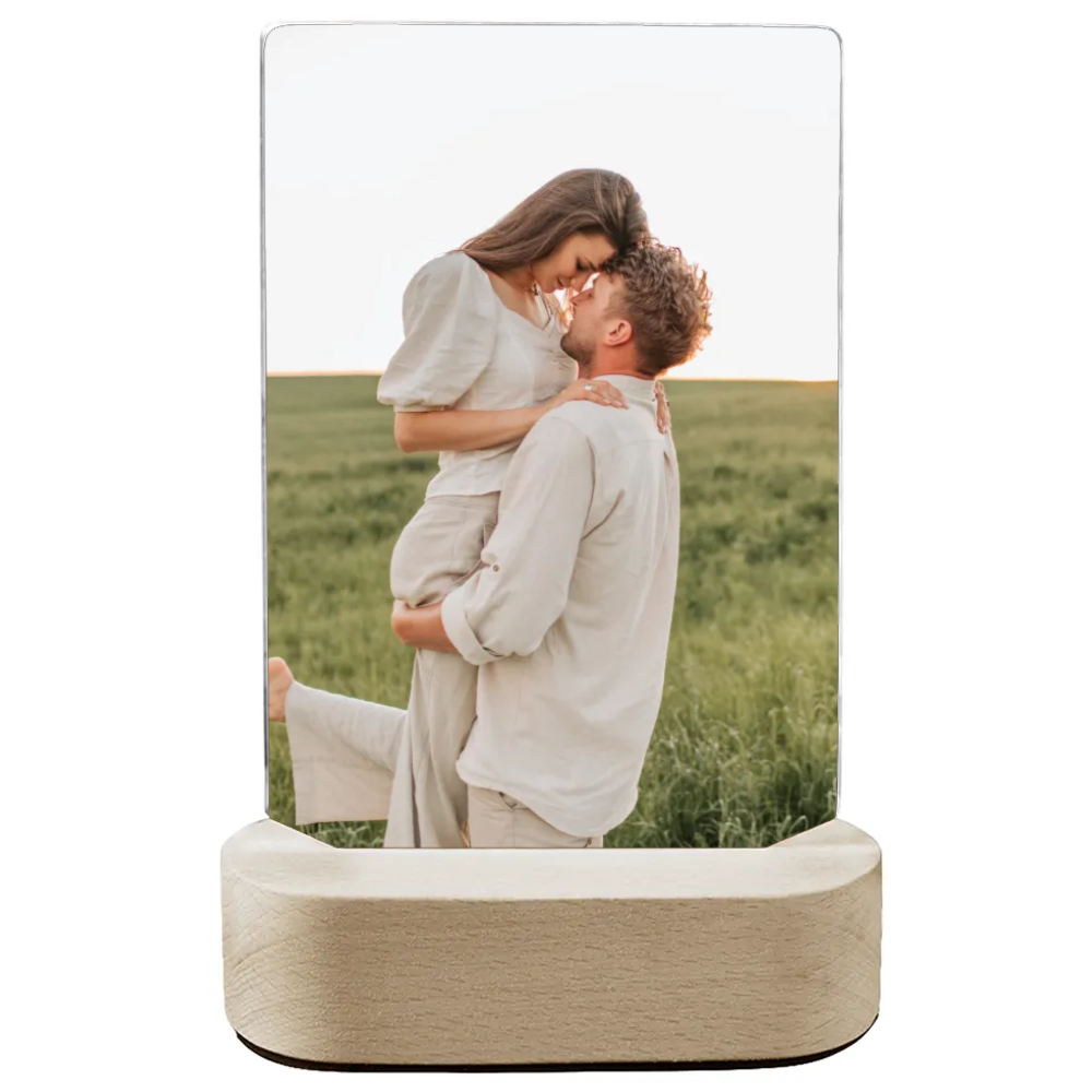 Custom Acrylic Photo Plaque with Wooden Base – Personalized Desktop Display Keepsake