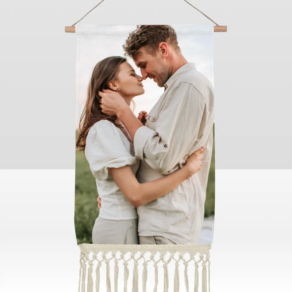 Custom Linen Wall Tapestry with Tassels – Personalized Boho Hanging Decor