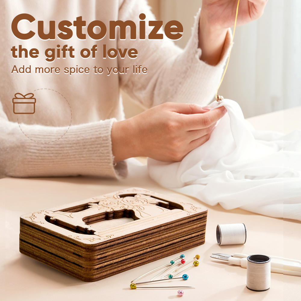 Personalized Wooden Needle Box Holder with Magnet Needle Storage Tool Gift for Craft Lovers