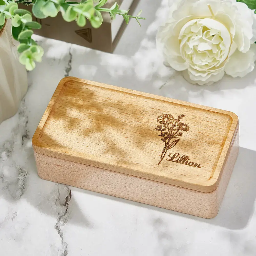 Personalised Birth Flower Jewellery Box Custom Name Jewellery Organizer Gift for Her