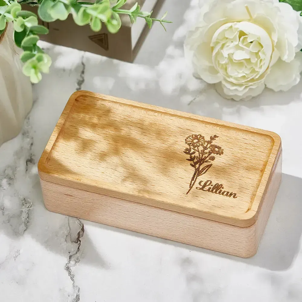 Personalised Birth Flower Jewellery Box Custom Name Jewellery Organizer Gift for Her