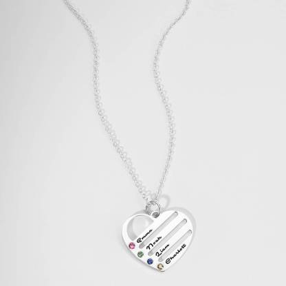 Engraved Heart Name Necklace Custom Family Birthstone Mom Necklace S925 Silver