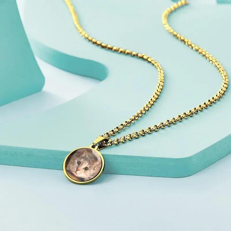 Custom Photo Engraved Necklace Pendant Picture Necklace Double Sided Wedding Gift