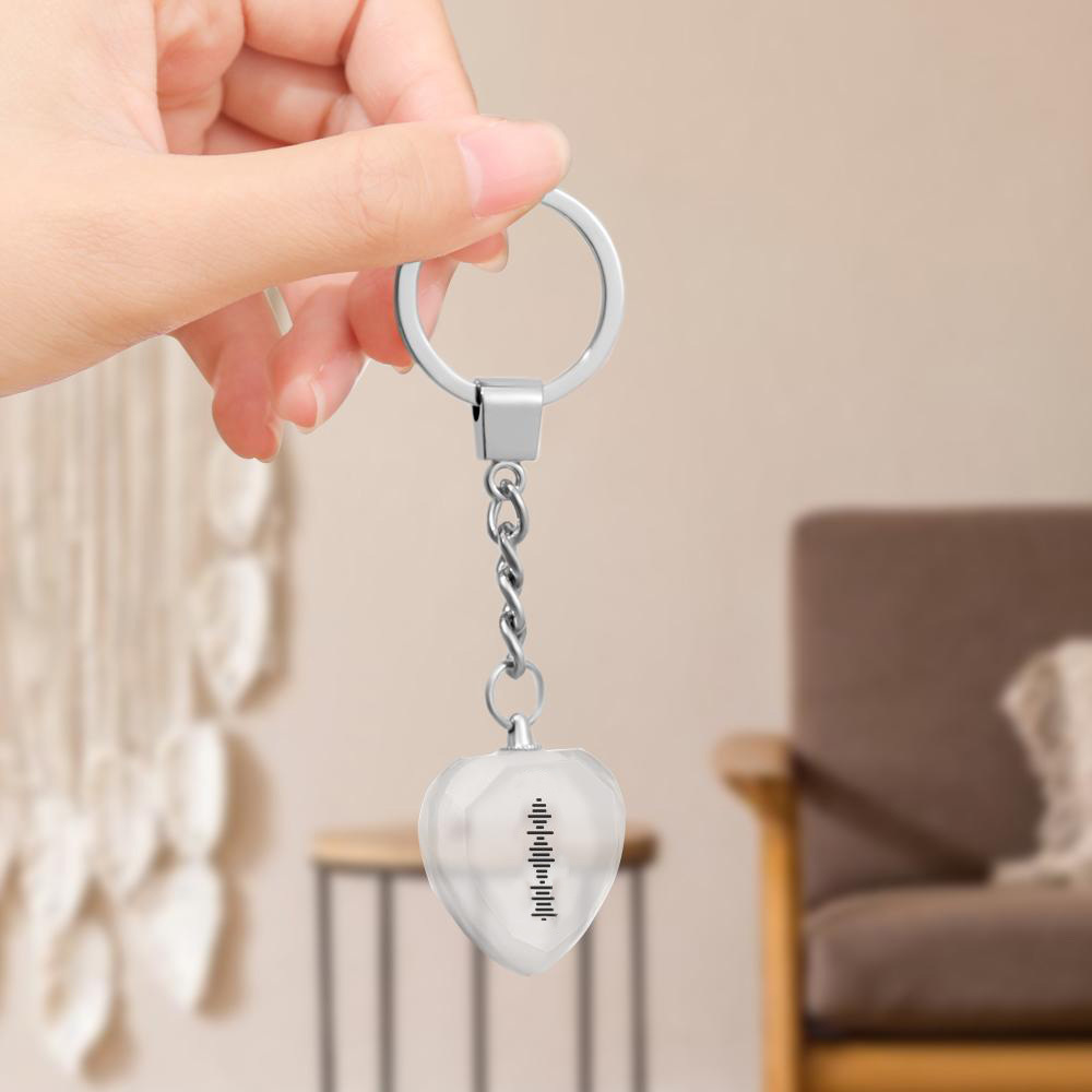 Custom Engraved Heart Scannable Code Music Crystal Keychain