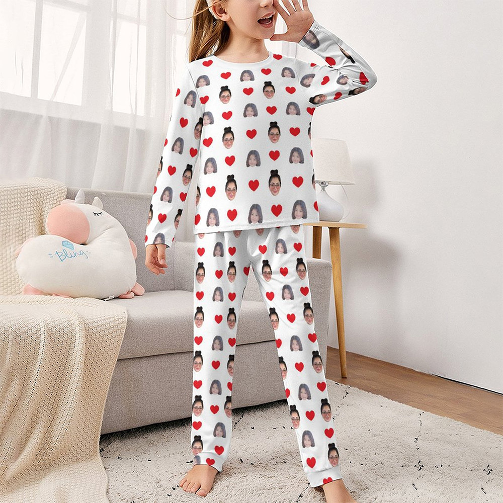 Custom Two Face Children's Sleepwear Long Sleeves Girls Pajamas Set