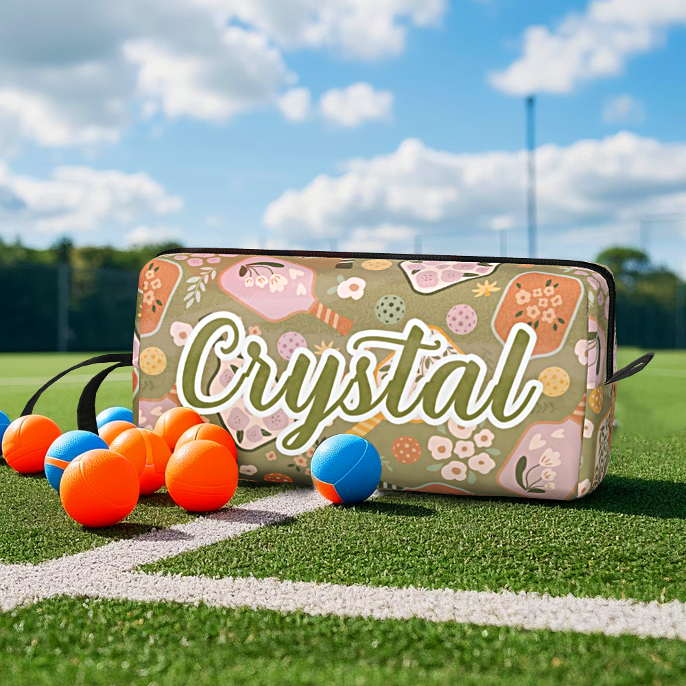 Personalized Pickleball Ball Pouch with Name Retro Flower Pouch Gift for Sports Lover