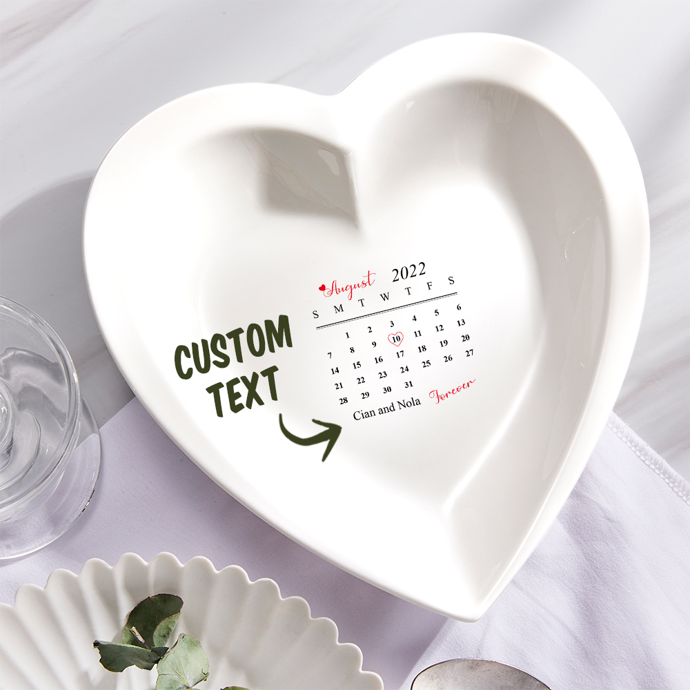 Custom Date Ceramic Plate Personalized Heart Shaped Dinner Plate