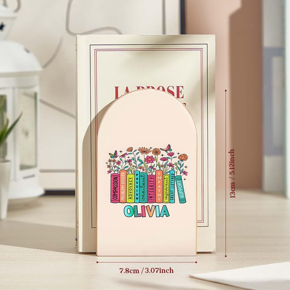 Personalized Wood Bookends with Name Floral Bookend Back to School Appreciation Gift for Teacher