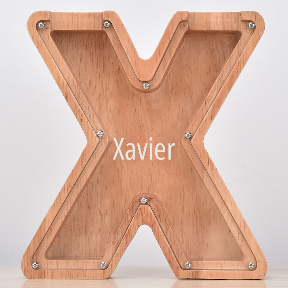 Custom Engraved Name Oak Wooden Letter Piggy Bank