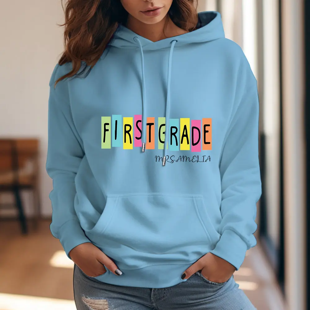 Personalized First Grade Hooded Sweatshirt Teacher Custom Name Hooded Sweatshirt Back to School Gifts