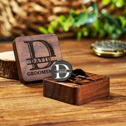 Personalized Engraved Cufflinks Set with Wooden Box Wedding Gift for Men Groomsmen