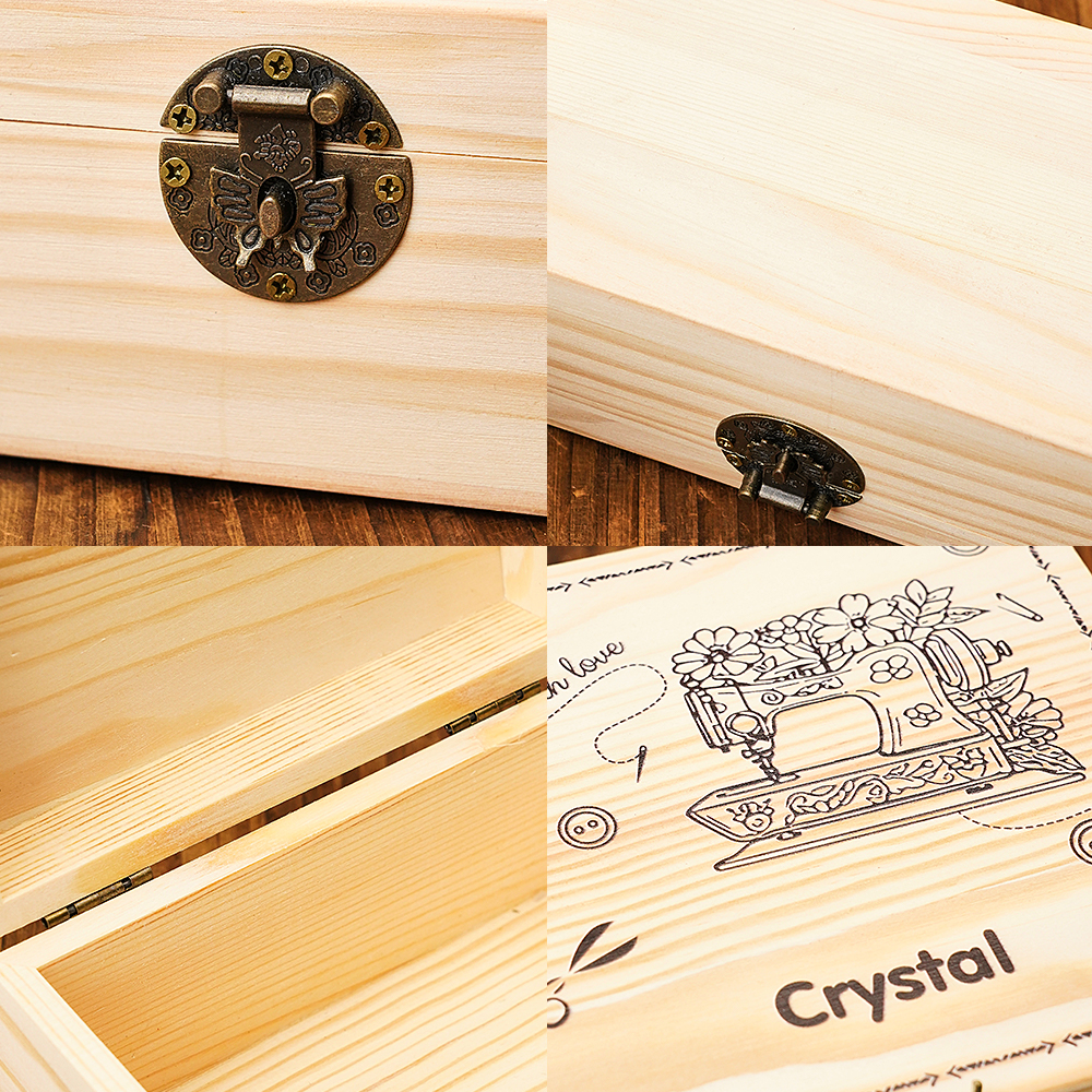 Personalized Sewing Machine Pattern Wooden Storage Box Gift for Seamstress Sewing Enthusiast
