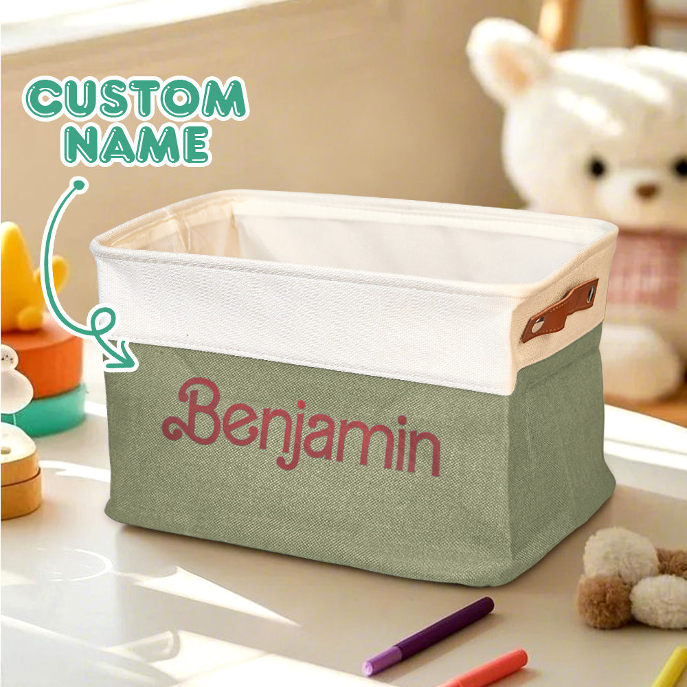 Personalized Storage Basket with Name Toy Bin Linen Organizer Gifts for Children