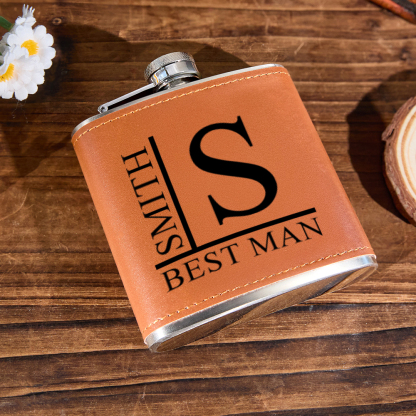 Personalized Name PU Leather Flask Stainless Steel 6oz Whiskey Flask Gift for Men