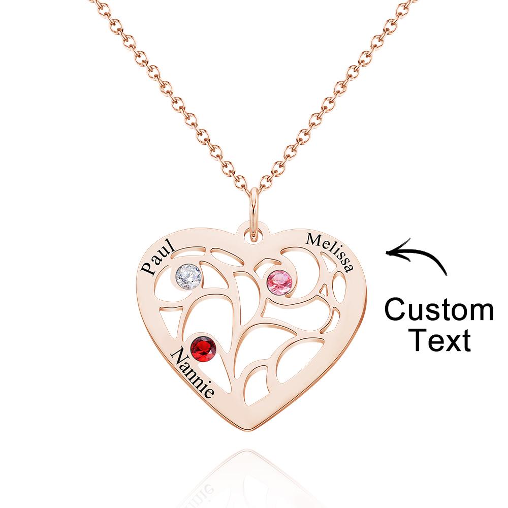 Custom Engraved Name Heart Pendant Necklace with Birthstone