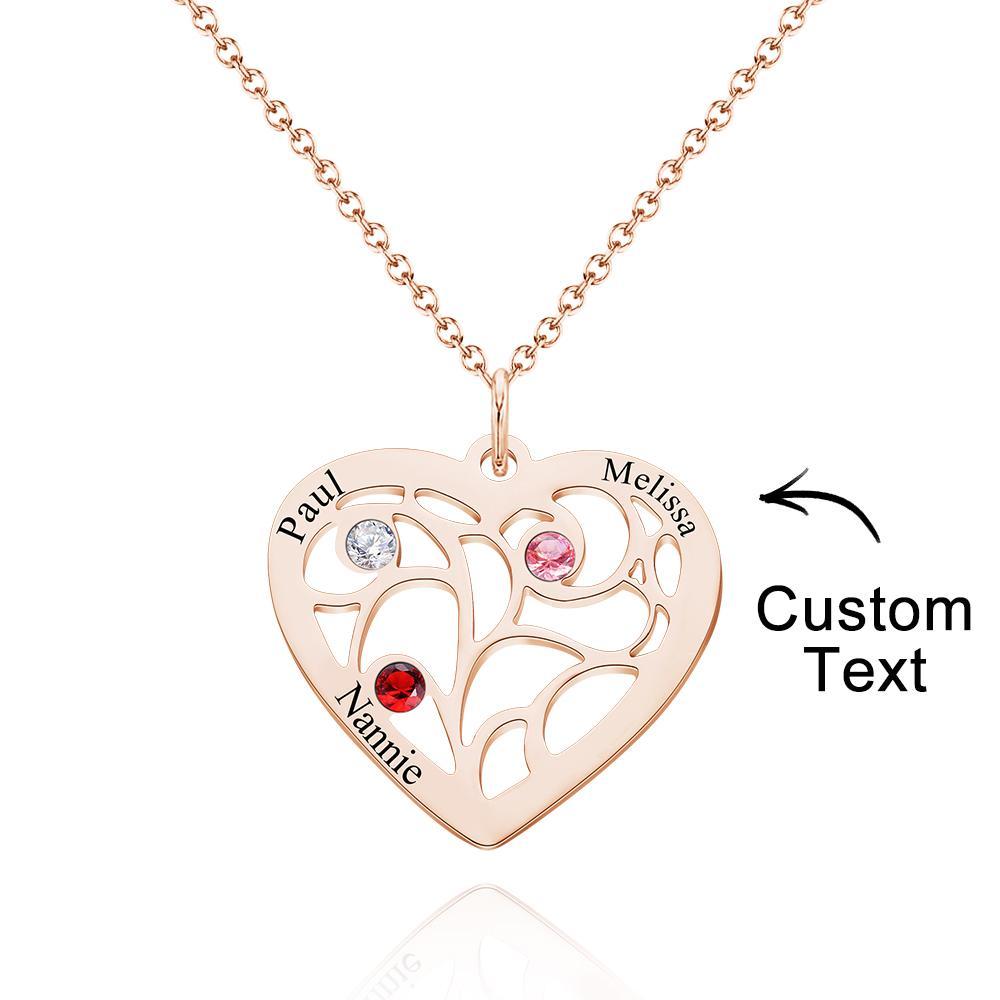 Custom Engraved Name Heart Pendant Necklace with Birthstone