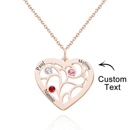 Custom Engraved Name Heart Pendant Necklace with Birthstone