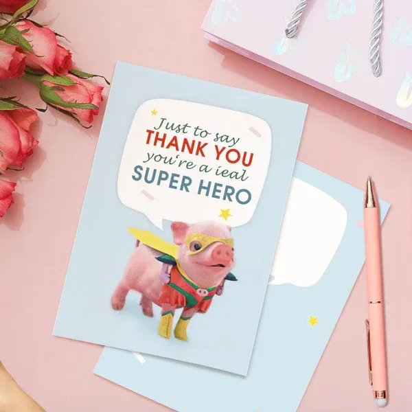 Funny Super Hero Pig Thank You Card Baby Shower Gifts