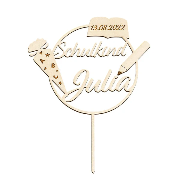 Custom Name Cake Topper Personalized Wooden School Cone Cake Decoration