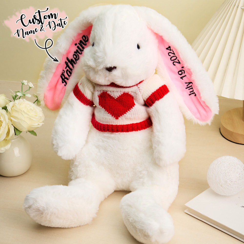 Personalized Sweater Bunny Plush Toys Custom Rabbit with Embroidered Name Gift for Children
