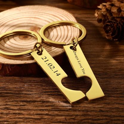 Custom Engraved Text Stainless Steel Couples Keychains