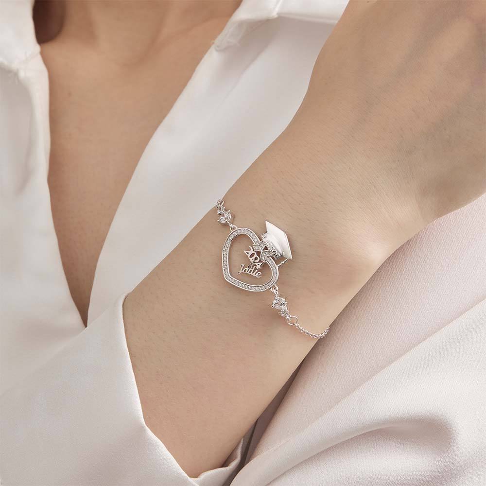 Personalized Graduation Cap Bracelet with Name for Class of 2024 Graduation Gift for Her
