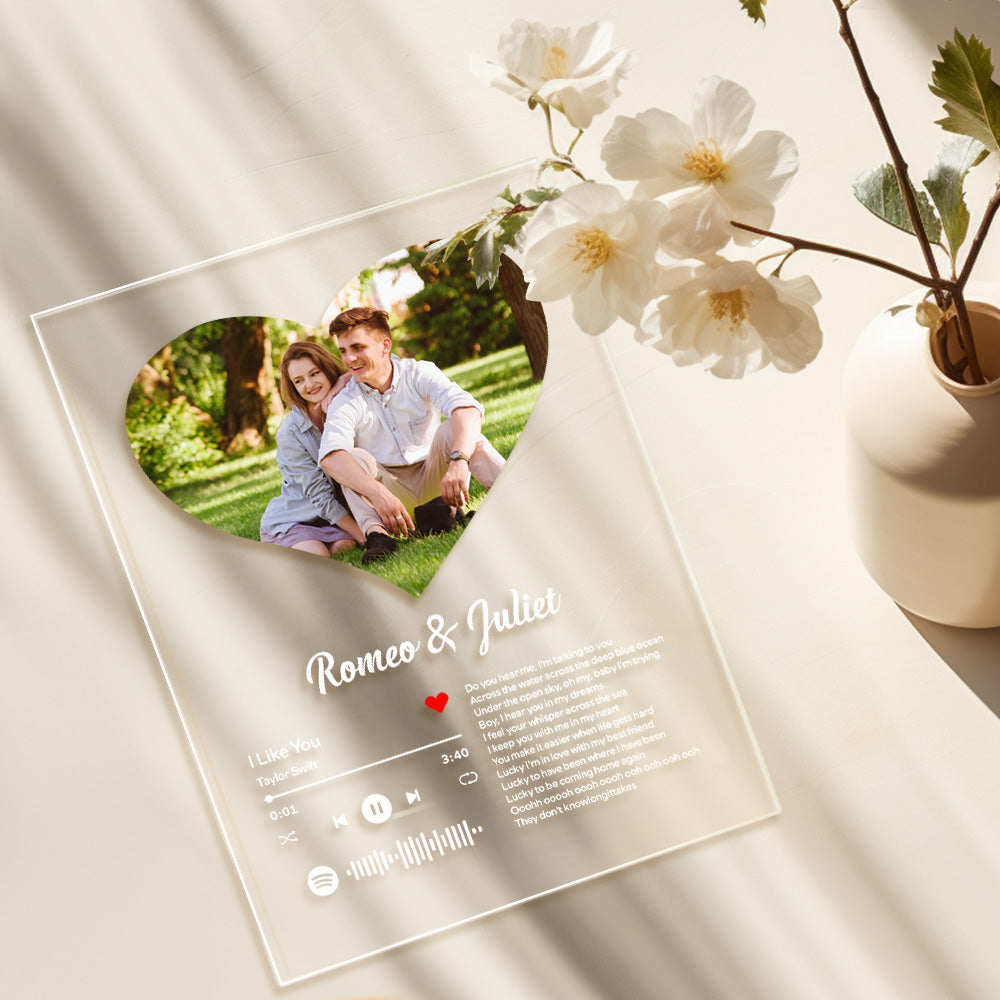 Personalized Sptfy Plaque Custom Heart Photo Album Music Plaque Anniversary Gift for Him