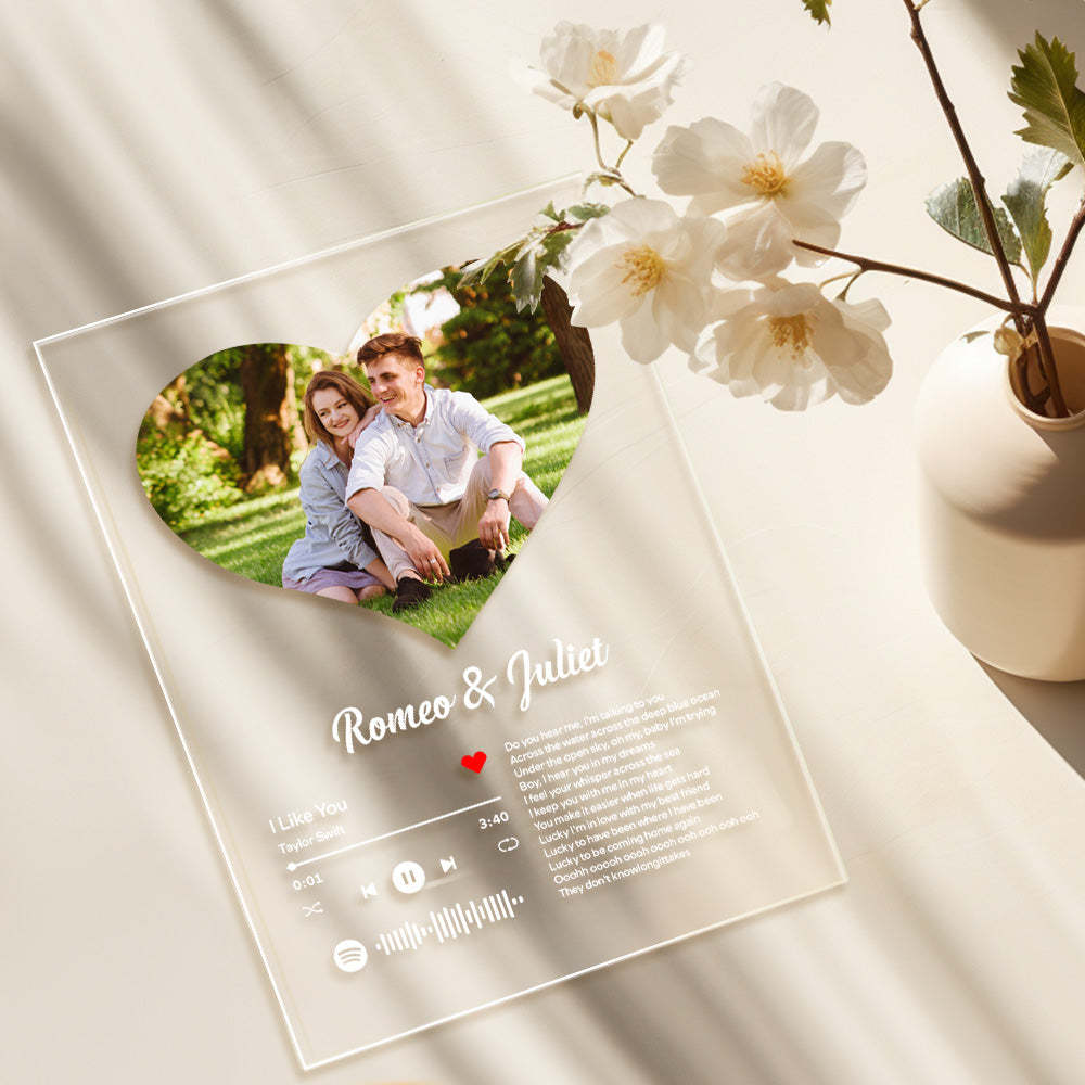 Personalized Sptfy Plaque Custom Heart Photo Album Music Plaque Anniversary Gift for Him