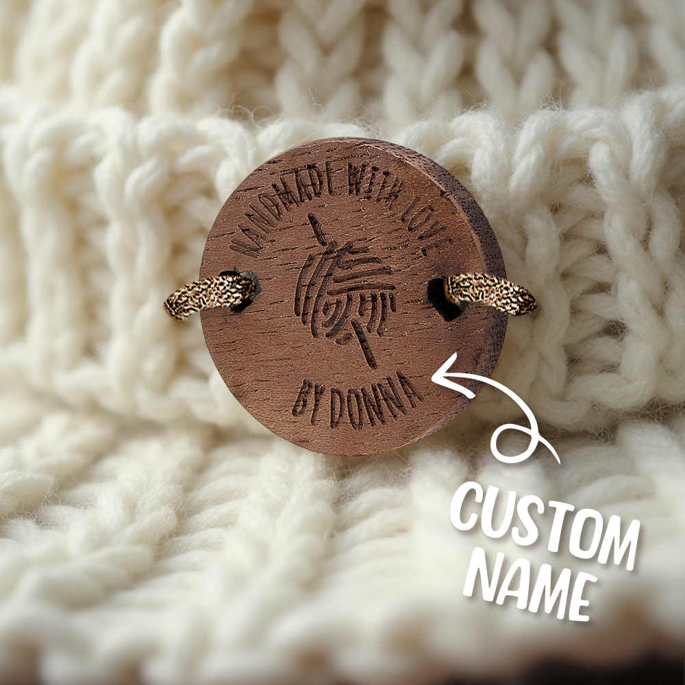 Personalized Handmade with Love Wooden Buttons Set of 15 Clothing Labels Gifts for Mother Grandma Knitting Crocheting Lovers