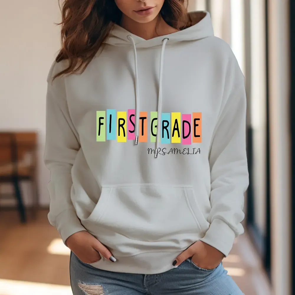 Personalized First Grade Hooded Sweatshirt Teacher Custom Name Hooded Sweatshirt Back to School Gifts