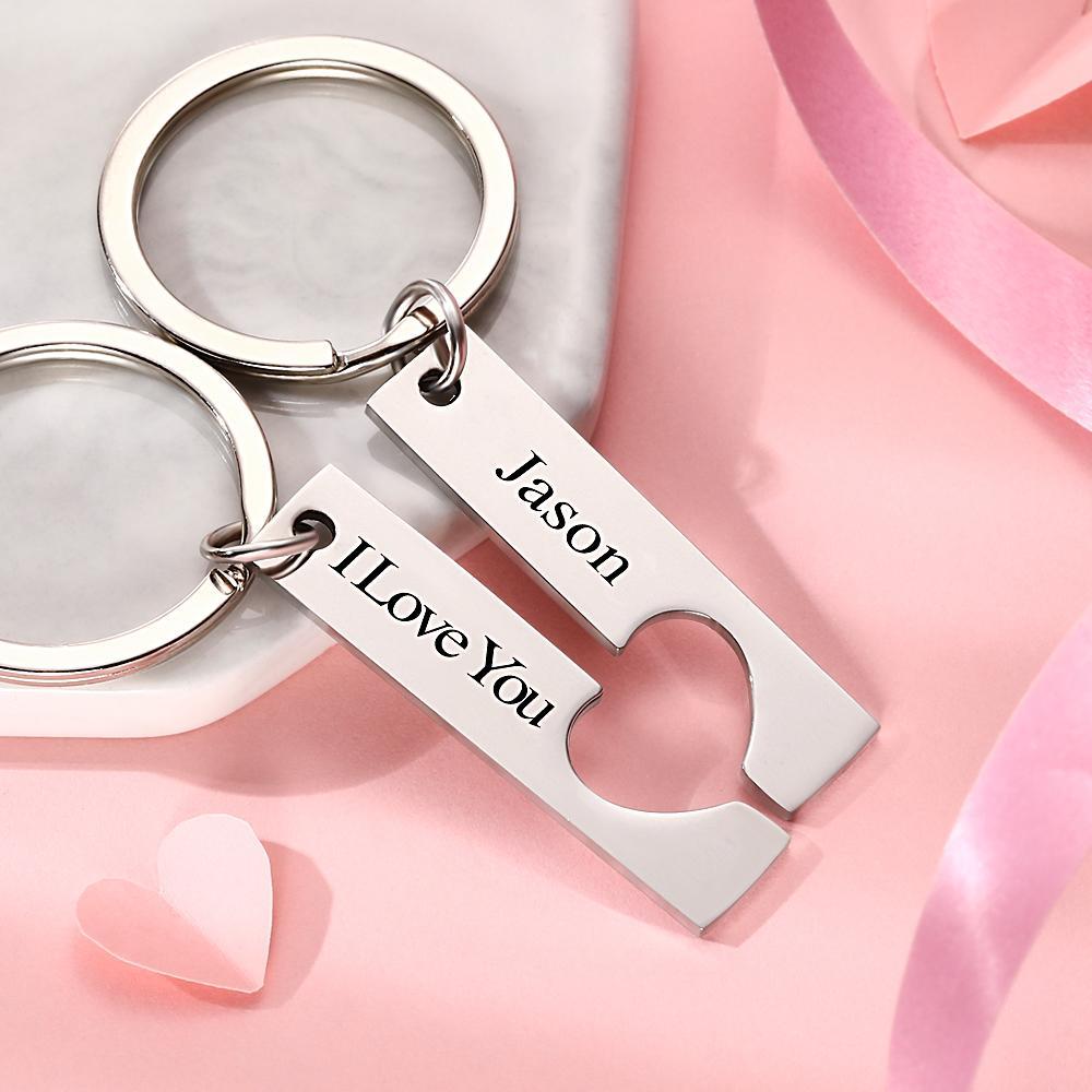 Custom Engraved Text Stainless Steel Couples Keychains