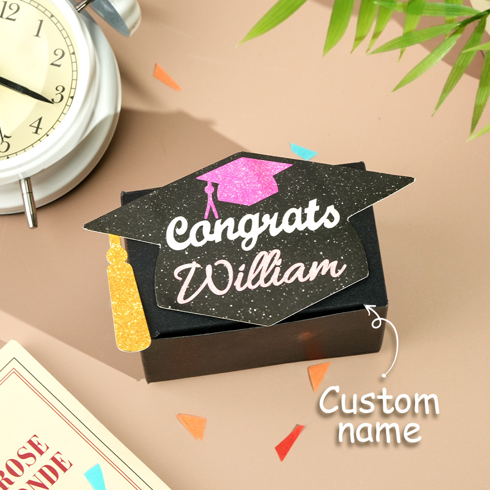 Personalized Graduation Cap Pull Out Money Gift Box Money Holder with 30pcs Transparent Bags Gift for Graduates