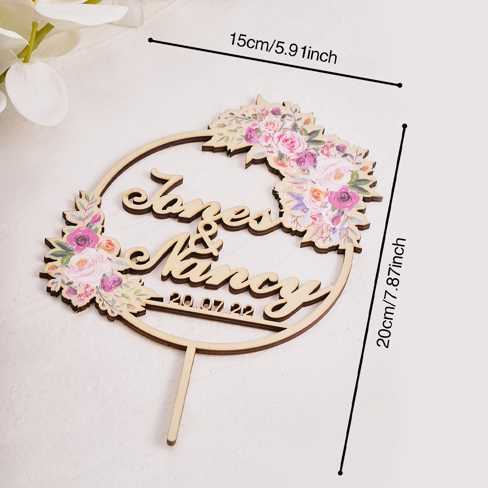 Personalized Flower Cake Topper Custom Name Cake Topper for Wedding