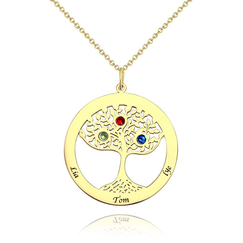 Personalized Family Tree Necklace Engraved Name Birthstone Necklace S925 Silver