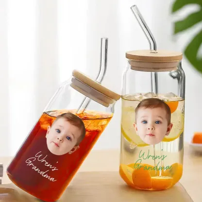Personalized Face Tumbler Custom Glass Tumbler Glass Can Face Cup Gifts for Grandma